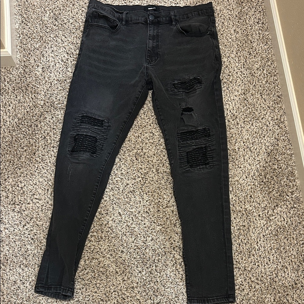 Fashion Nova Black Distressed Slim Jeans for Men